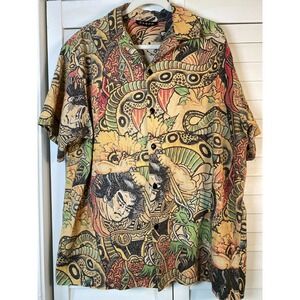 Mens Shirt Hawaiian Vibe Tiki Island Hula Taboo Voodoo Print | Sz L